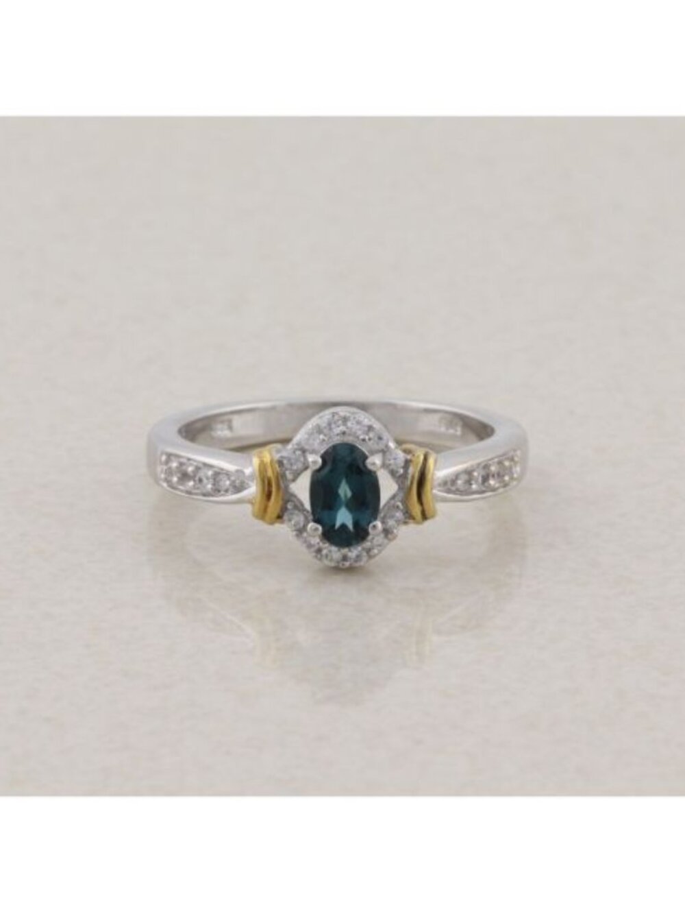 Sterling Silver Indicolite Blue Tourmaline & White Zircon Ring Size 8 1/4